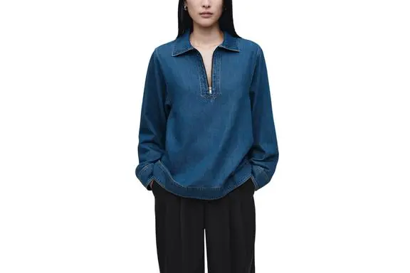 COS Denim Half-Zip Blouse