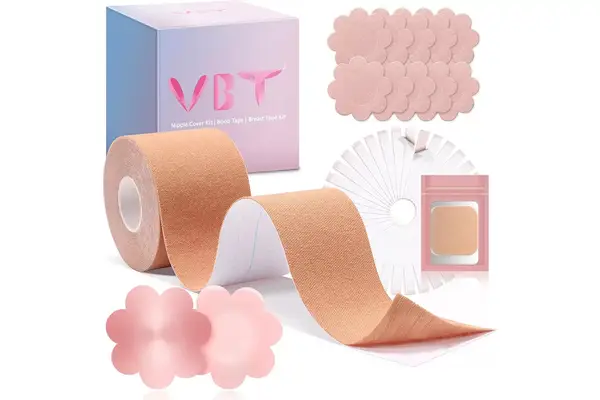 Closeup of the inside of the Gatherall Bra with plastic film and nipple placement guide