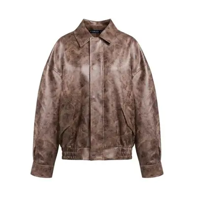 brown leather bomber jacket