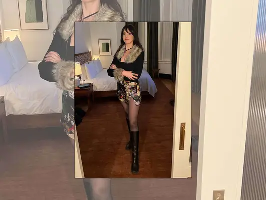 Madeline Hirsch wearing a faux-fur collared cardigan