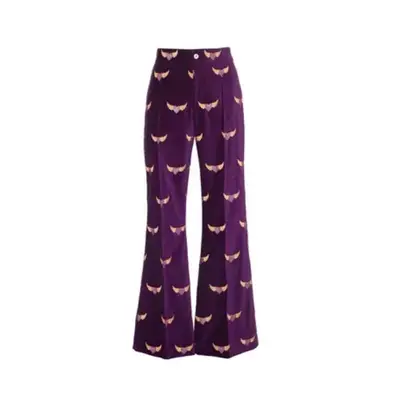 Purple Flying Hearts Embroidered Velvet Trousers