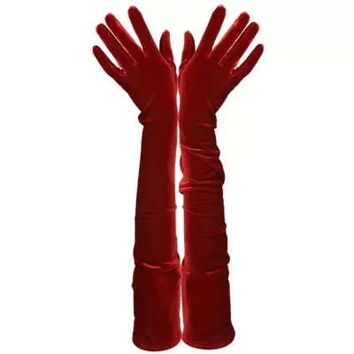 Long Burgundy Plush Velvet Opera Gloves