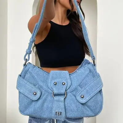 blue denim handbag