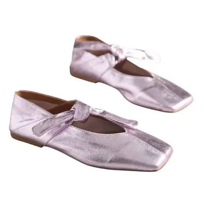 Anthropologie Vicenza Bow Mary Jane Flats in pink metallic