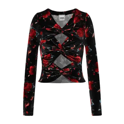Autumn Adeigbo Rowenna Blouse in black and red rose pattern with twisted front detailing