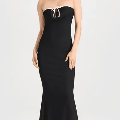 Lioness Illuminating Maxi Dress in black with white ribbon detail