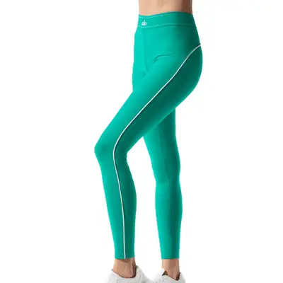 model wearing green leggings