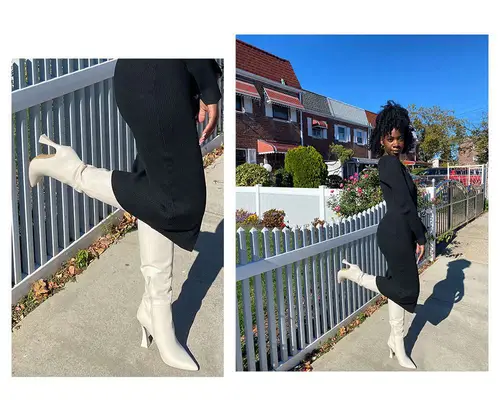 Jasmine Phillips wearing white Aldo boots