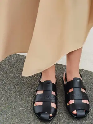 Reformation Millie Lattice Flat Sandal in toasted brown suede