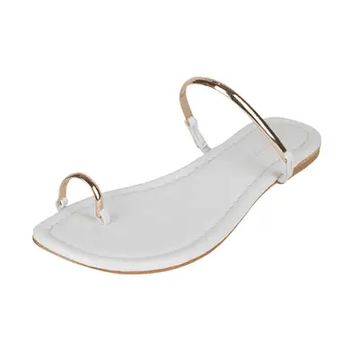 Jeffrey Campbell Discreet sandal in white with gold strap and toe ring
