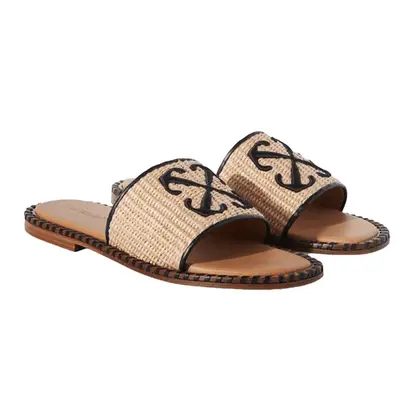Off-White Twist Raffia Arrow Slides