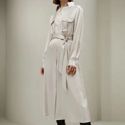 Lilysilk Trench-Style Silk Midi Shirt Dress