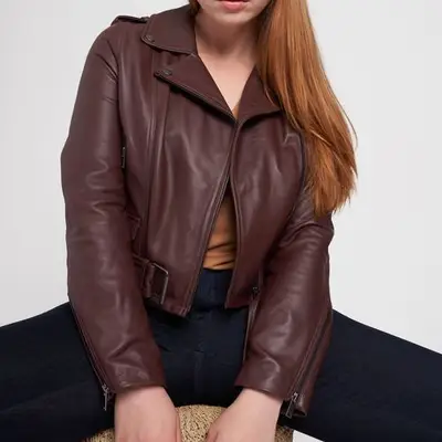 Universal Standard Leeron Leather Moto Jacket in brown