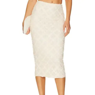 Camila Coelho Veranda Midi Skirt in ivory embroidered floral