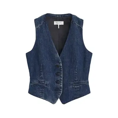Rag & Bone Cropped Denim Vest in dark denim
