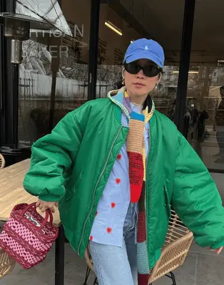 model wearing a multicolored snood scarf 