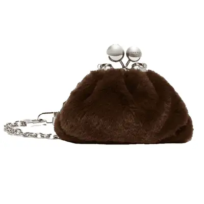 Weekend Max Mara Fluffy Fabric Nano Pasticcino Bag in tobacco brown