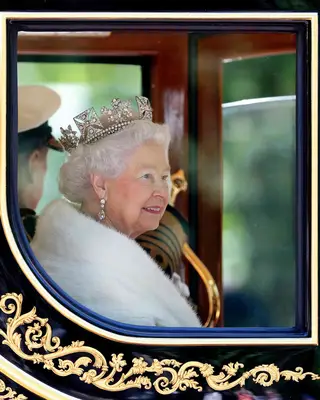 Queen Elizabeth II wearing the George IV State Diadem for the State Opening of Parliament in 2015