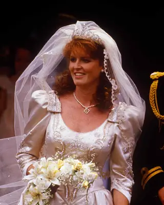 Sarah Ferguson wearing the York Tiara on her wedding day to Prince Andrew
