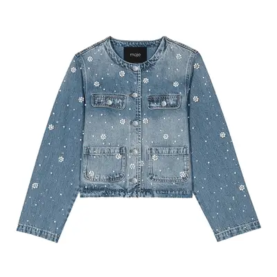 Maje Berla Embellished Faded Denim Jacket