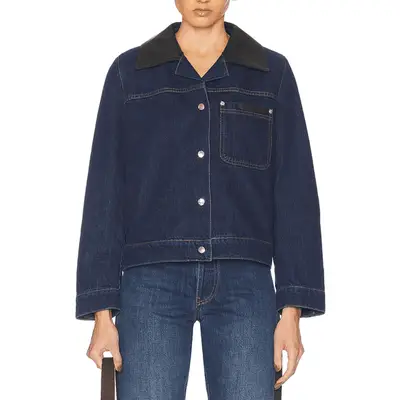 Wales Bonner Sea Denim Jacket in dark indigo on model