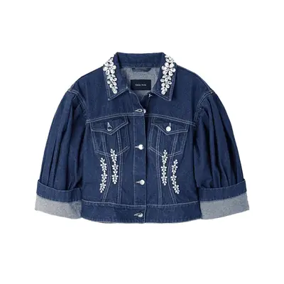 Simone Rocha Turbo Embellished Denim Jacket with rhinestone flowers