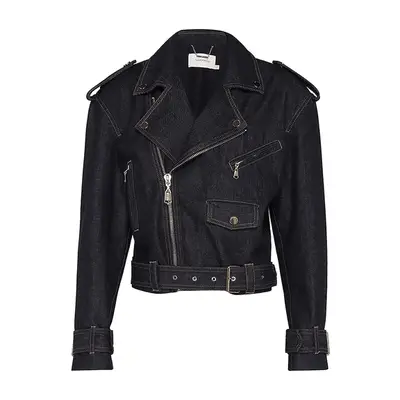 Zimmermann Crush Denim Biker Jacket in dark wash