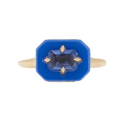 Minty 18k Yellow Gold Bleue Ceramic Sapphire Ring