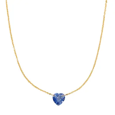 Maya Brenner The Sweetheart Necklace with gold chain and blue sapphire heart pendant
