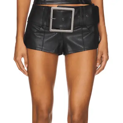 Leather mini shorts.