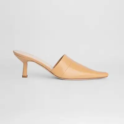 Cynthia Nude Leather Kitten Keel Mule ($455)