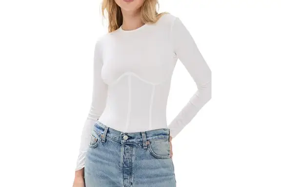 Fleur du Mal Cotton Long Sleeve Thong Bodysuit