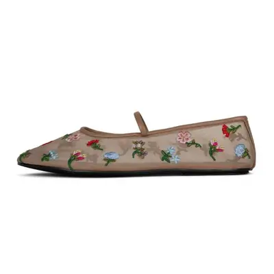 mesh Mary Jane ballet flats with embroidered flowers