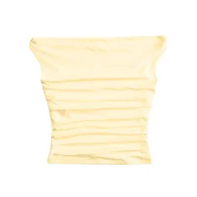 yellow off the shoulder ruched top