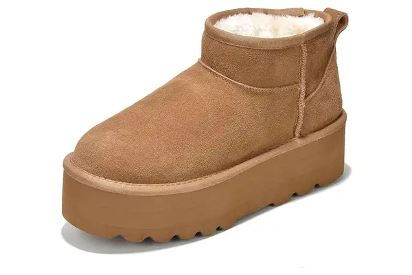 Project Cloud 100% Genuine Suede Leather Ankle Boots for Women - Fur Boots Memory Foam Insole Womens Boots - Anti-Slip Mini Platform Boots - Lightweight Winter Boots for Women - Snow Boots (Huggy)