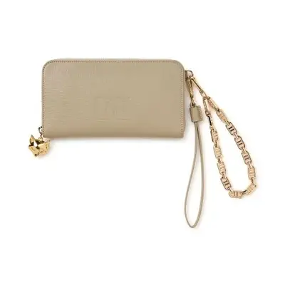 Tan clutch bag with gold strap 