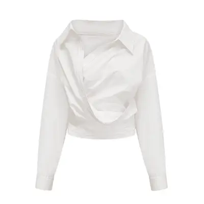 Miss Rosier Coline Asymmetric Ruched Shirt in white