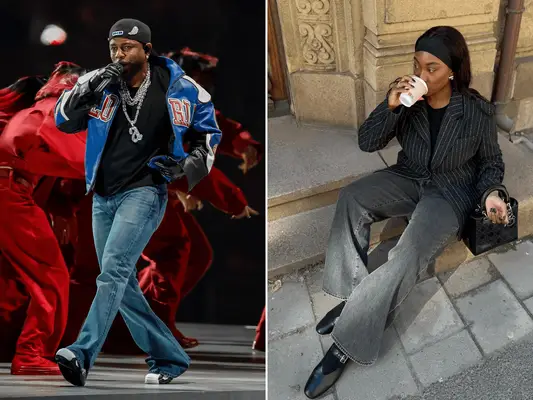 Kendrick Lamar and Nnenna Echem wearing bootcut jeans outfits