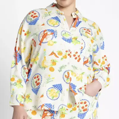 Rachel Antonoff Bread and Butter Tank in blue with orange strap and butter graphic