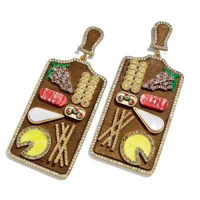 Baublebar Char-Cute-Erie Earrings with wooden base and food design details