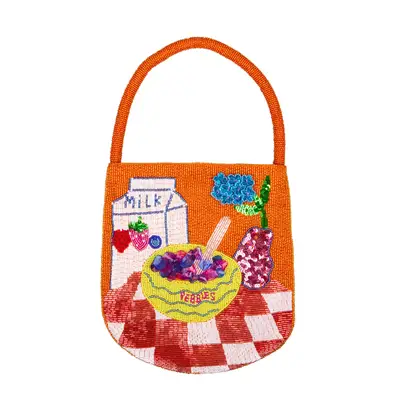 Susan Alexandra Berry Pebbles Breakfast Vignette Bag in orange with beaded details