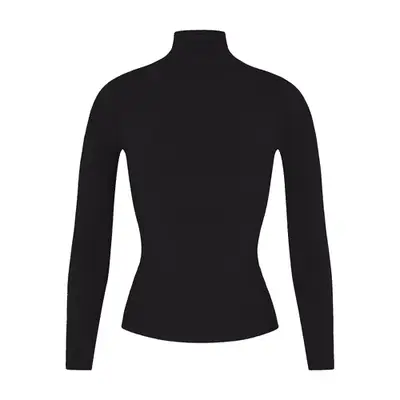 Skims Cotton Jersey Long Sleeve Turtleneck in black