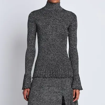 Proenza Schouler Avery Turtleneck in black and white marled knit