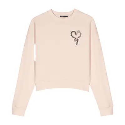 Maje Embroidered Sweatshirt in pastel pink with intertwined snake heart
