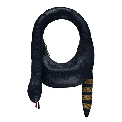 Thom Browne Lunar New Year 4-Bar Snake Bag in navy blue pebble grain leather