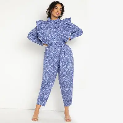 Ruffle Detail Printed Jumpsuit