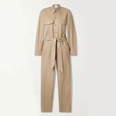 Ashton Belted Vegan Stretch-Leather Jumpsuit