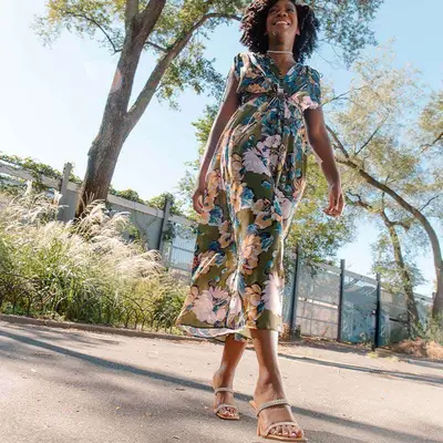 model wearing dress and sandals 