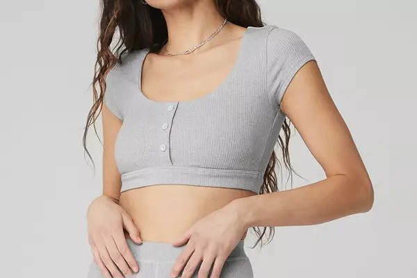 Alo BLISSFUL HENLEY BRA TOP - ATHLETIC HEATHER GREY