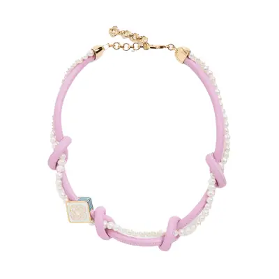 Casablanca Knotted Leather & Gold Pearl Necklace